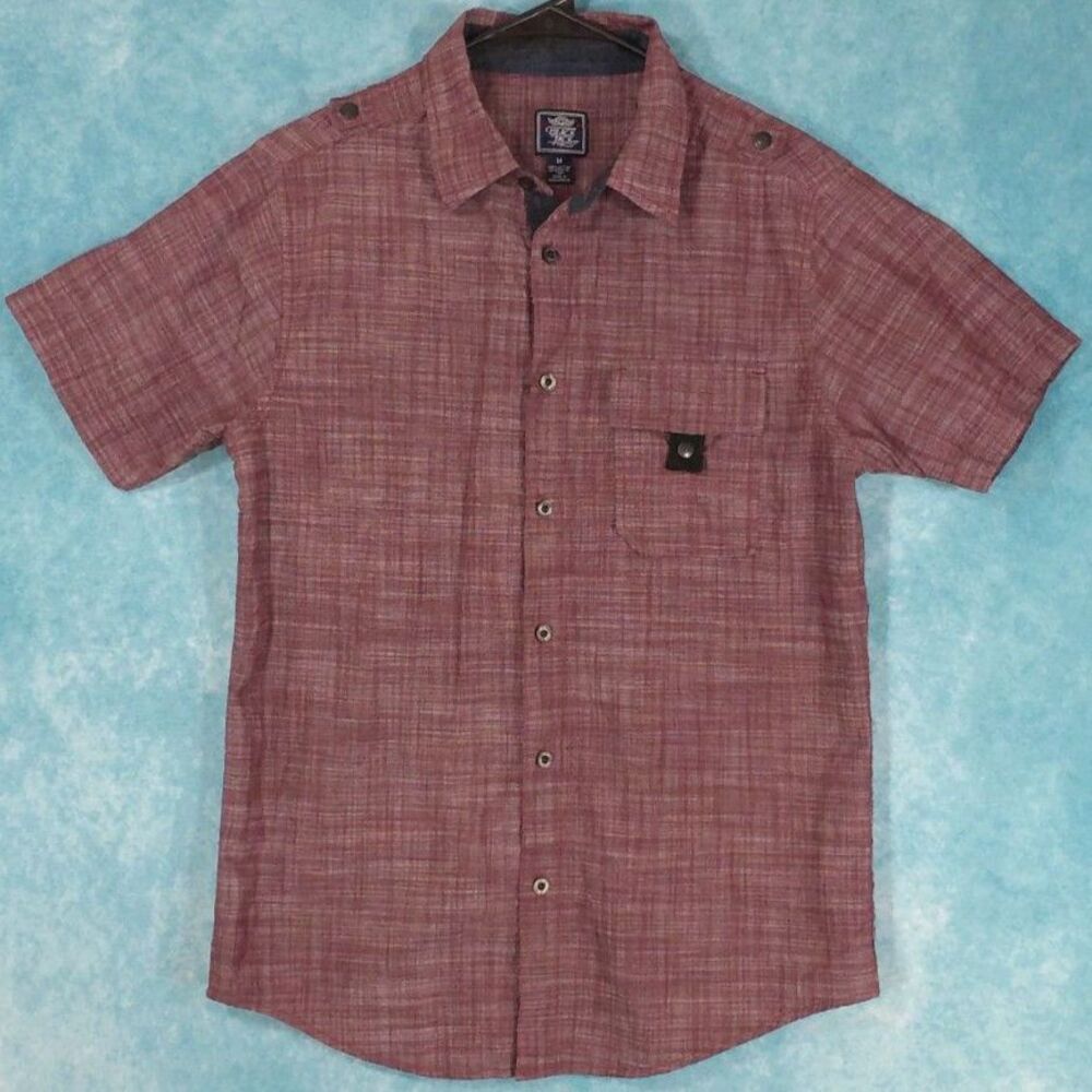 Black Jack Men's Short Sleeve Button Up Shirt, Red, Size Medium